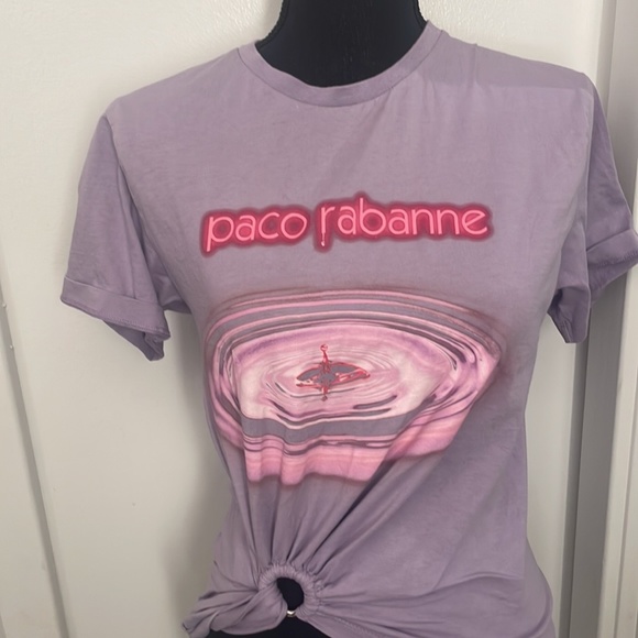 Paco Rabanne Neon Lilac Logo Tee Size L - Picture 6 of 6